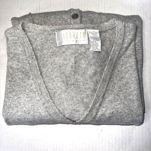 VTG 90s Elisabeth Cotton Cashmere Cardigan Sweater 1X Hong Kong Gray Scalloped E
